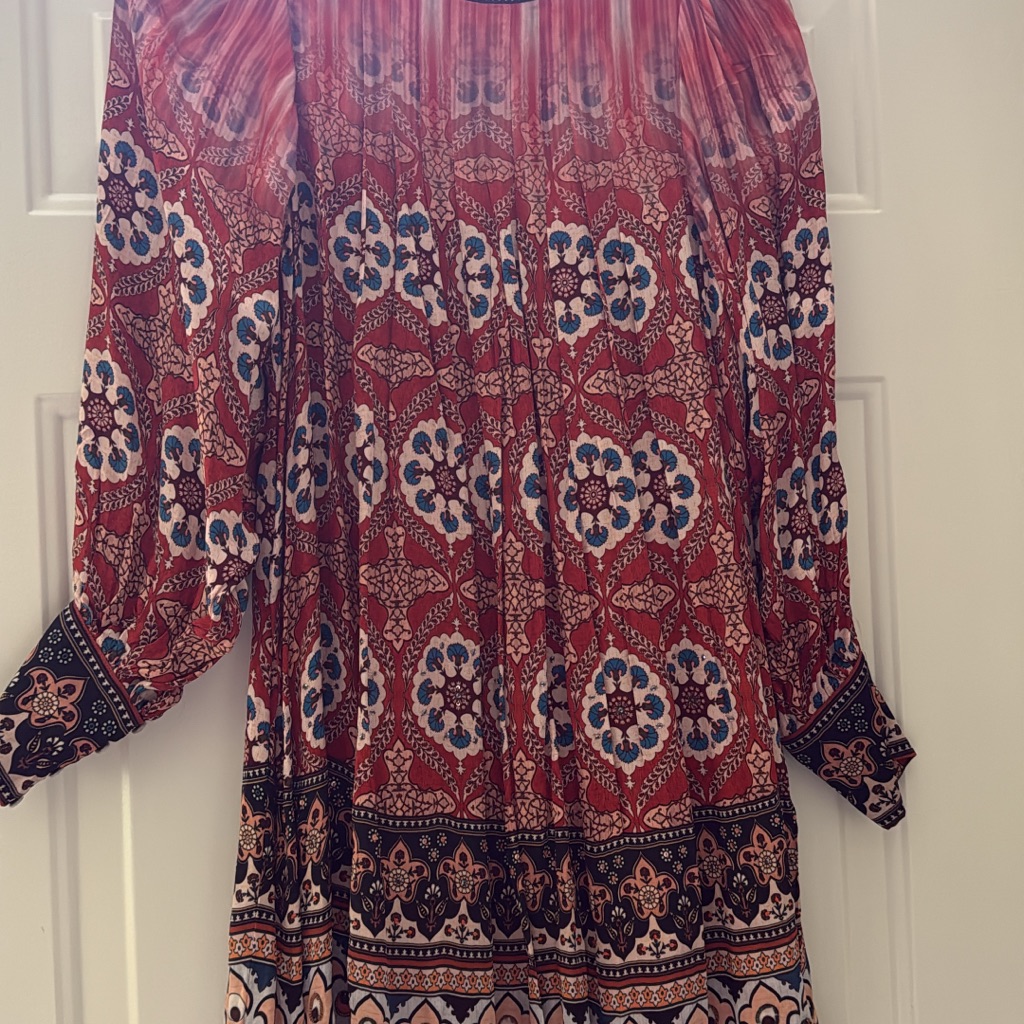 Anthropologie Red And Blue Long Sleeve Dress